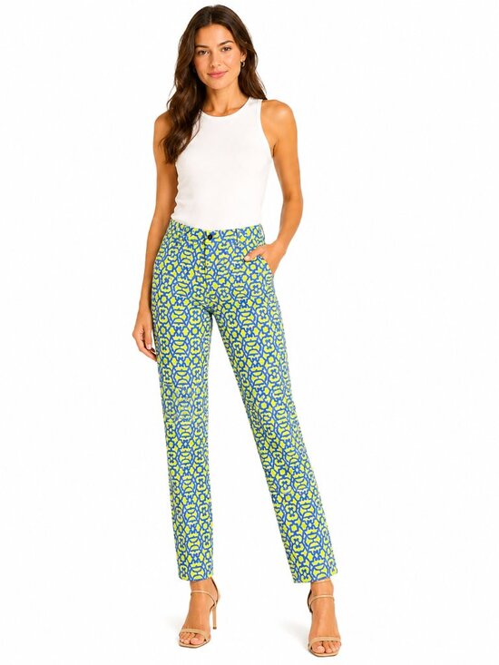 Gretchen Scott Designs Pants - GRETCHEN SCOTT Gripeless Pants Blue Green Floral Geo Stretch Ankle Size M